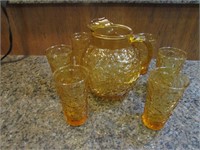 amber glass pitcher & glasses