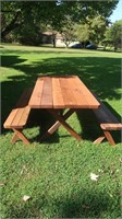 Wood/Cedar Picnic Table, 70x33, w/ 2 Benches,