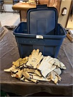 Assorted Used Gloves in Tote w/ Lid