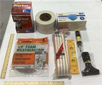 Various tools w/ re-webbing kit, weatherstrip &