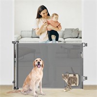 Retractable Baby Gate with Pet Door (55 Wide x 35