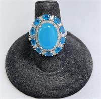 Sterling (D'Joy) Turquoise/Spinel Ring 7 Gr Size 7