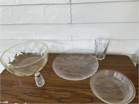 Glass bowl, plates, glass, shaker