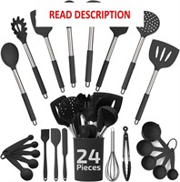 24-Piece Black Silicone Kitchen Utensils Set