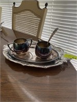 Silver Platter w/ cups and Spoon