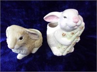 Two Ceramic Bunny Planters