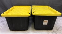 2 Plastic Storage Totes 27 Gallons Each W/ Lids