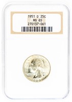 Coin 1951-D Washington Quarter-NGC-MS65