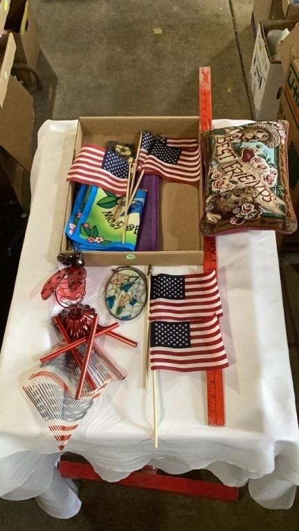 Wind chime, American flag, pillow