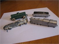 4 Vintage Metal Toys 1 Race Car Train Engine &