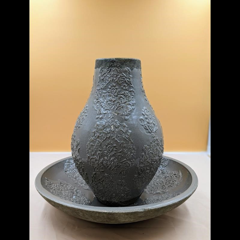 Ceramic Clay Floral Vase & Basin