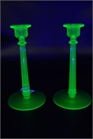 Green Depression Candle Holders