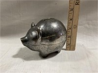 Silver pig bank. 4 inches tall.  Missing bottom