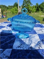 Vtg Indiana Glass Lt Blue Oblong Lace