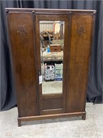 ANTIQUE OAK WARDROBE WITH MIRRORED DOOR