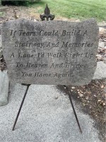 Concrete memory plaque on metal tripod