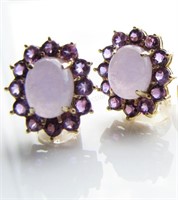14K YG Lavender Jadeite Earrings with Amethyst