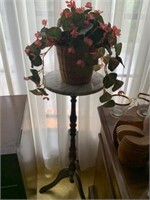 MARBLE TOP PLANT STAND WITH PLANT