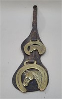 Brass Horse Medallions on Leather Strap vtg