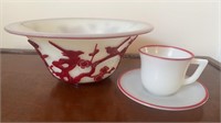 Valuable Chinese Glass Red Bowl, Teacup & Saucer