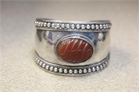 Large Sterling and Carnelian Jade? Bangle Bracelet