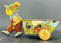 Antique J Chein & Co Tin Easter Bunny W Cart