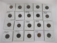 20 Indian head pennies, 1882 to 1907