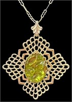 Vintage Goldtone/Green/Yellow Stone