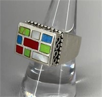 Handmade Sterling Silver inlay ring Mother of
