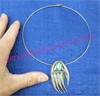 vintage turquoise & silver bear claw pendant &
