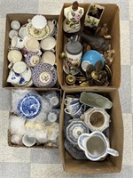 4 Boxes of Blue Transferware, China & Misc
