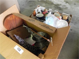 2 Box Lots of Mugs, Figurines, Christmas Items,