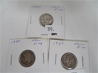 Three, 1945 Mercury Dimes