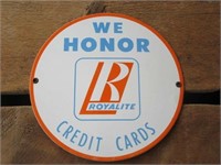 Royalite Gasoline Credit Cards Porcelain Sign