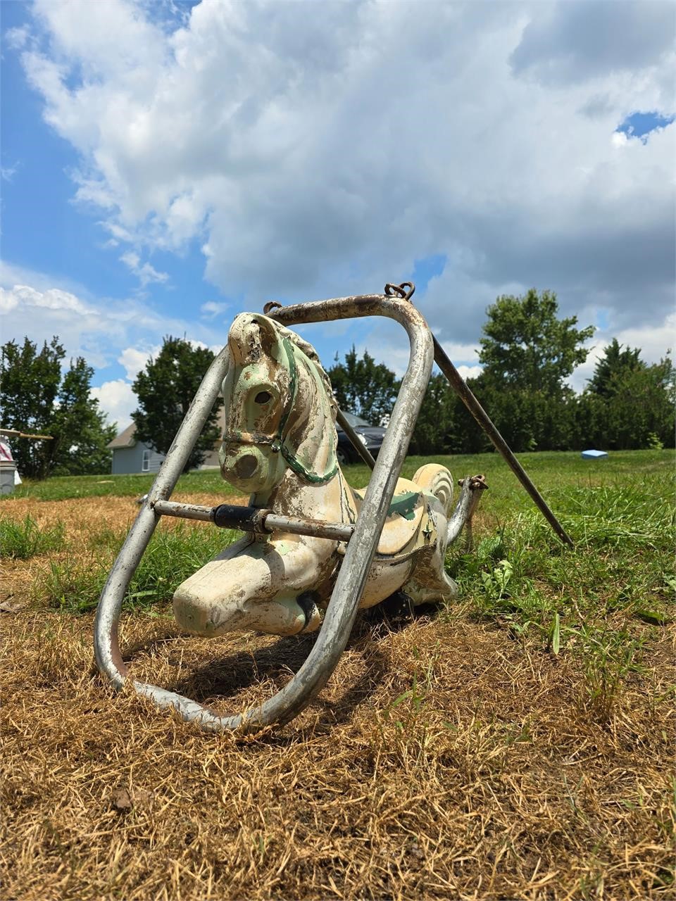 Vintage Playground Green Horse Swing