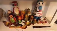 Group of vintage wooden Russian nesting dolls