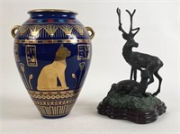 Franklin Mint Egyptian Vase & Bronze Deer Figure