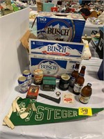 STEGER PENNANT, GROUP OF BUSCH BEER COLLECTIBLES,
