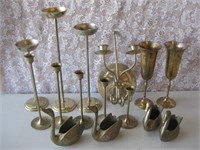 Assorted Brass Goblets, Swans & Candle Holders