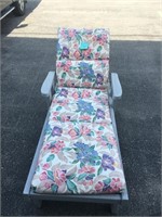 Grey Wood Chaise Lounger with Floral Cushion