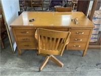 Large Solid Wood Desk, Chair.