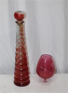 RUBY RED GLASS DECANTER & AYNSLEY CRANBERRY GLASS