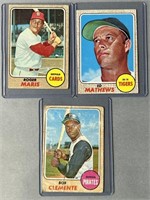 1968 Topps; Clemente Maris Matthews Baseball Cards