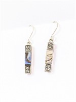 .925 Silver Marcasite & Abalone Earrings  A