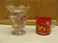 Hand Painted Red CUp and Glass Dish