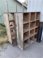 TWO WOODEN CUBICLE SHELVES