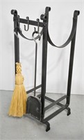 Wrought Iron Fireplace Impliments & Wood Rack