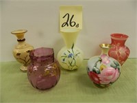 (5) Small Art Glass & Hand Painted Vases