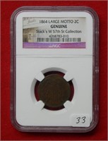 1864 Two Cent Piece Large Motto NGC Genuine