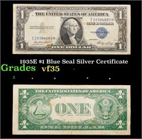 1935E $1 Blue Seal Silver Certificate Grades vf++